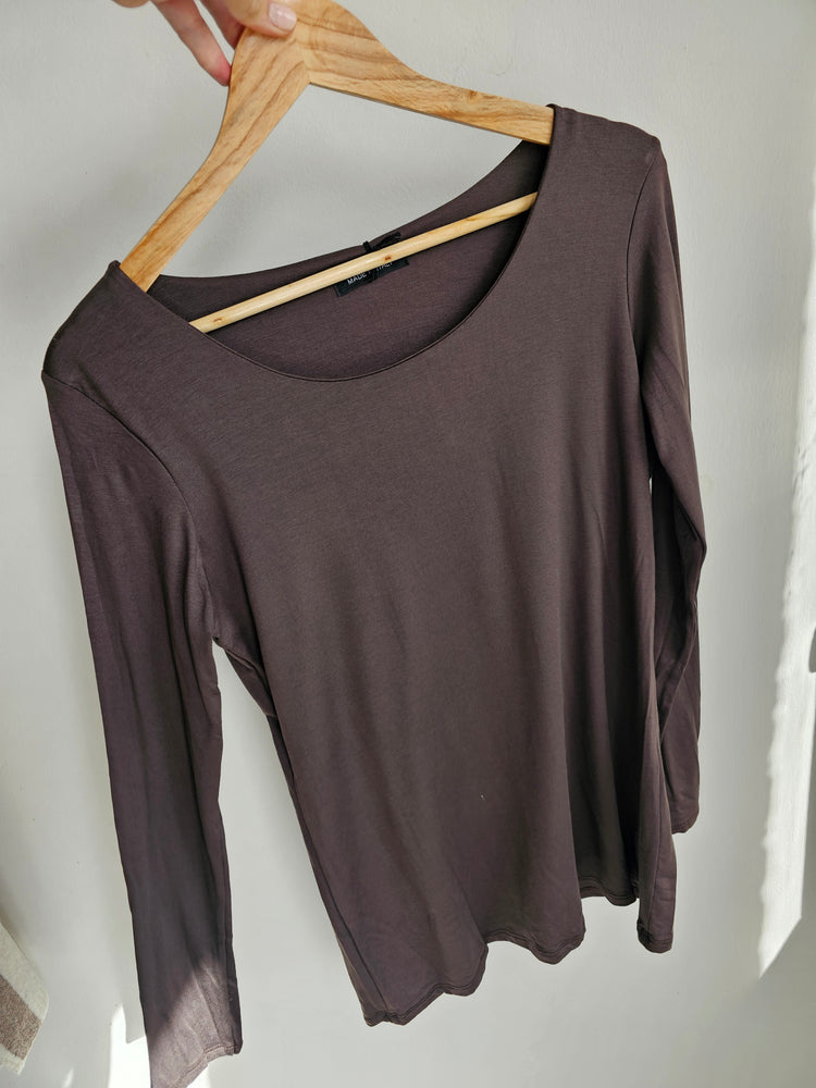 Zara basic long sleeve top in chocolate