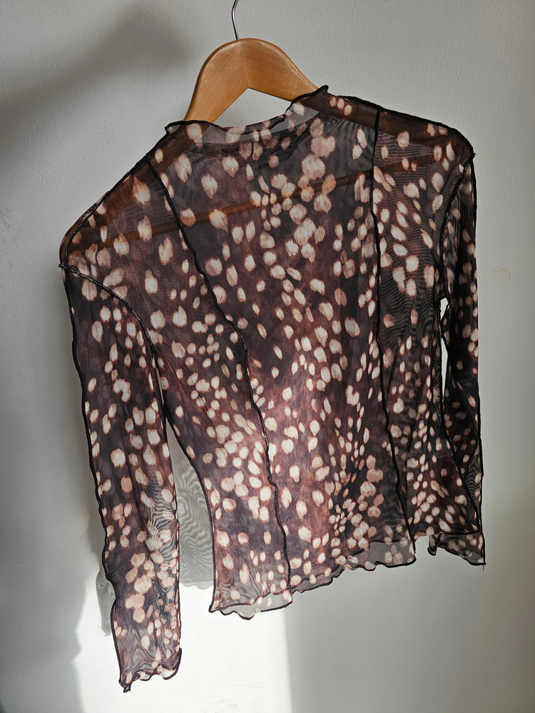 Tilly Chocolate Deer Print Sheer Top