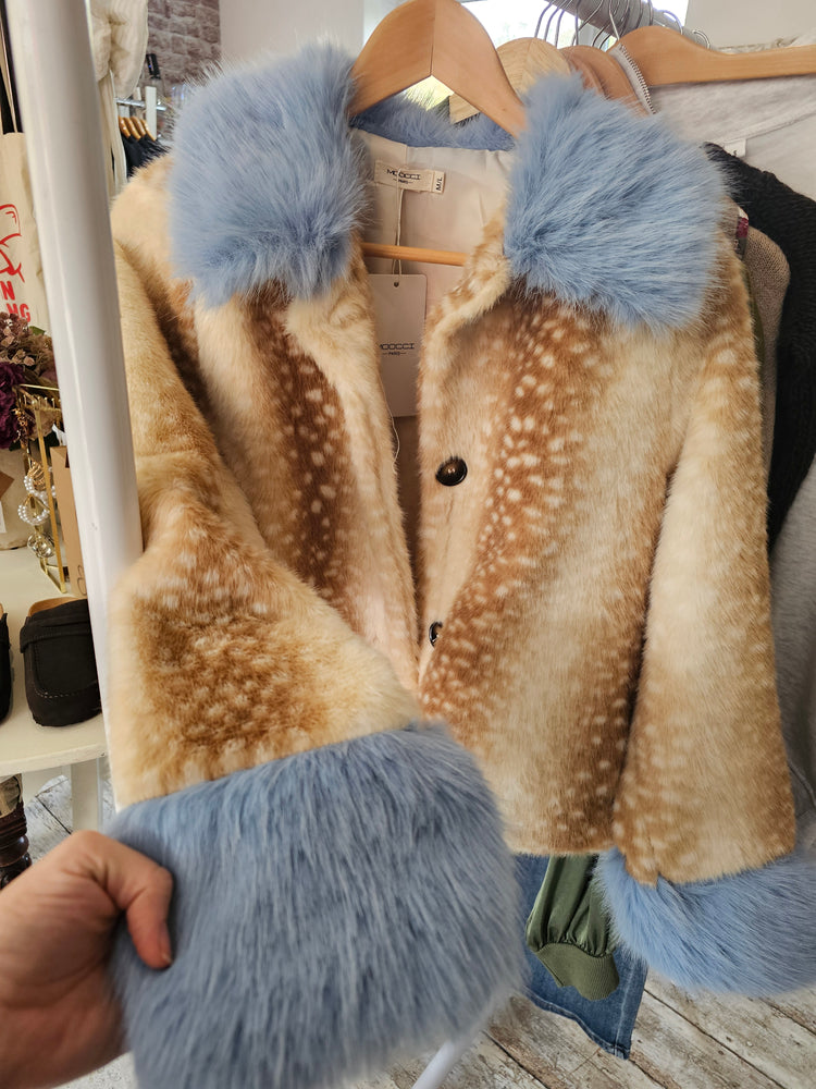 Bambi faux fur collar jacket in powder blue
