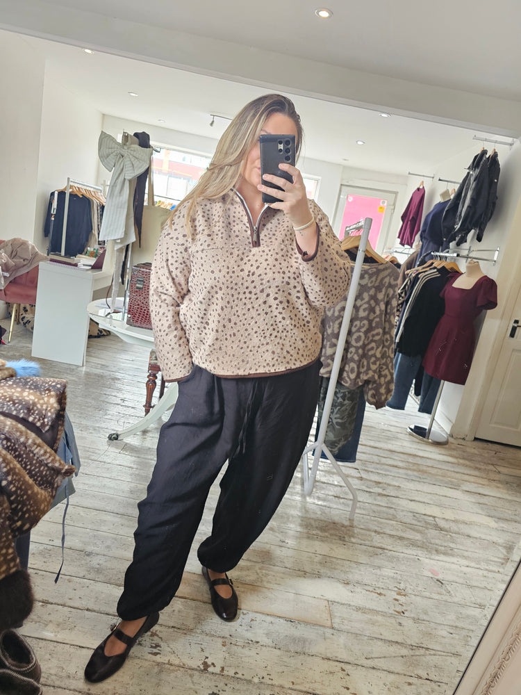 Fawn Print Half Zip Fleece in beige