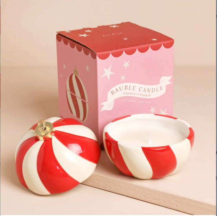 CANDY CANE STRIPE CINNAMON BAUBLE CANDLE