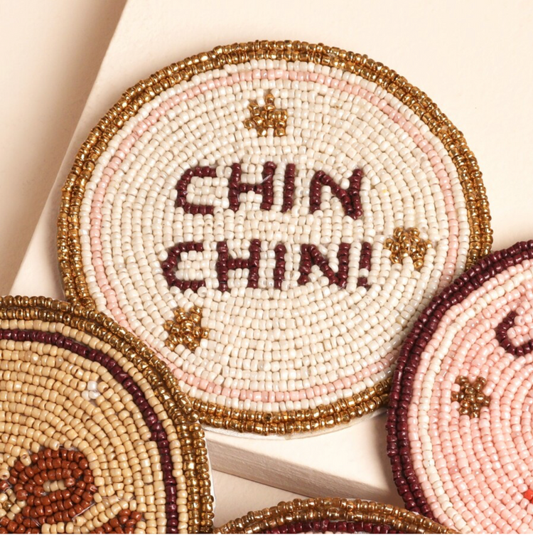 SET OF 4 BEADED FESTIVE PARTY COASTERS