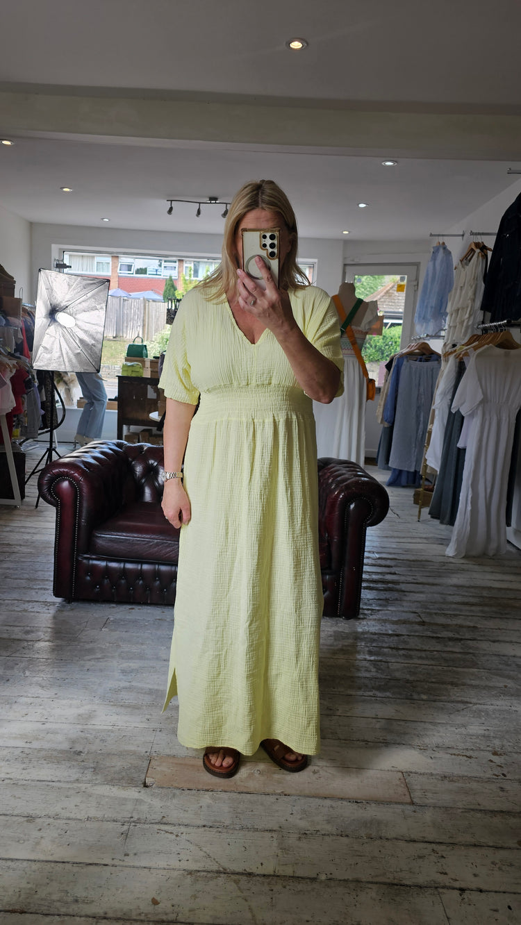 LYDIA CHEESECLOTH MAXI DRESS IN LEMON
