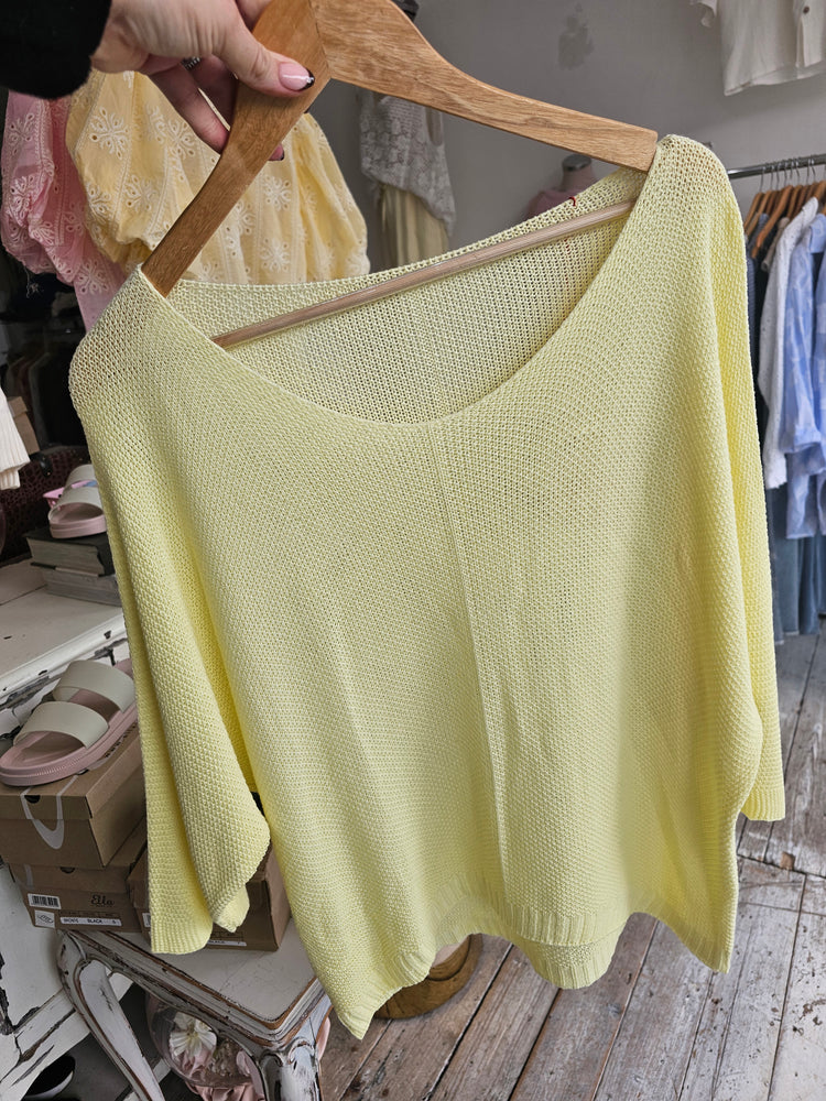 TABITHA V NECK CROCHET TOP IN LEMON
