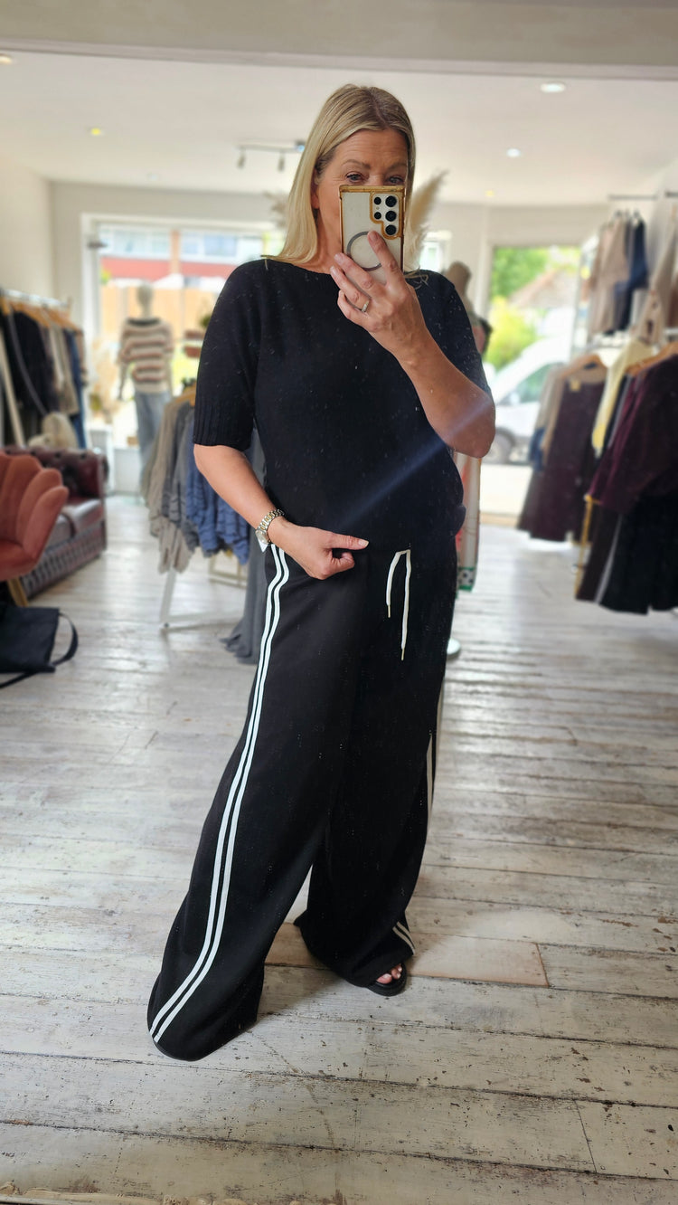 Stella side stripe wide leg trousers in black