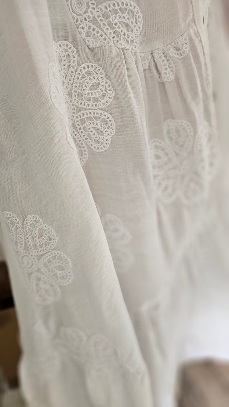 Mabel Floral Cotton Embroidered Smock dress in White