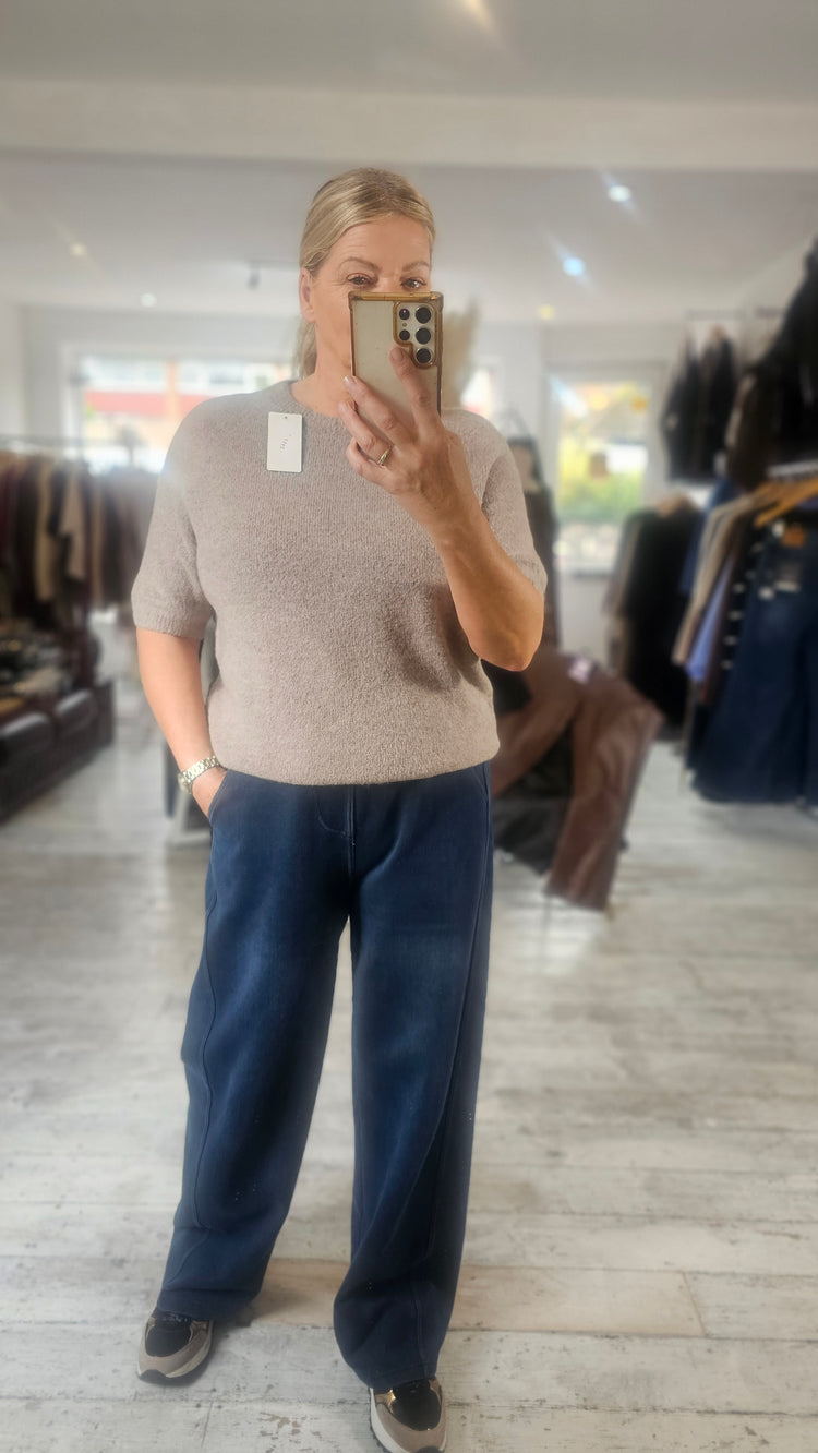 Betsy crew neck half sleeve soft knit jumper in mushroom - preorder