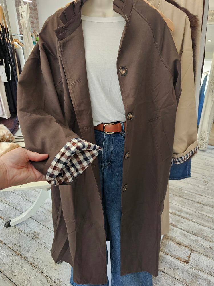Kate Tuck Pleat Collar Trench Coat in chocolate