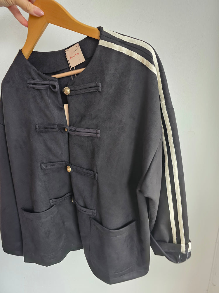 Stripe detail suede effect jacket in Tan