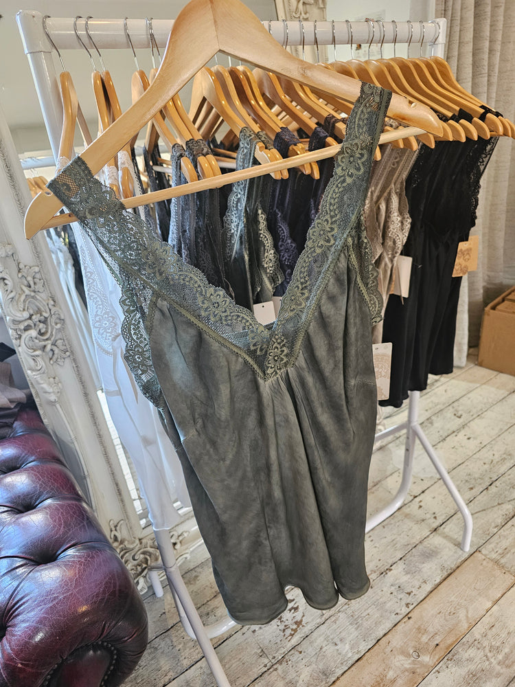 Blair lace strap satin vest in Khaki