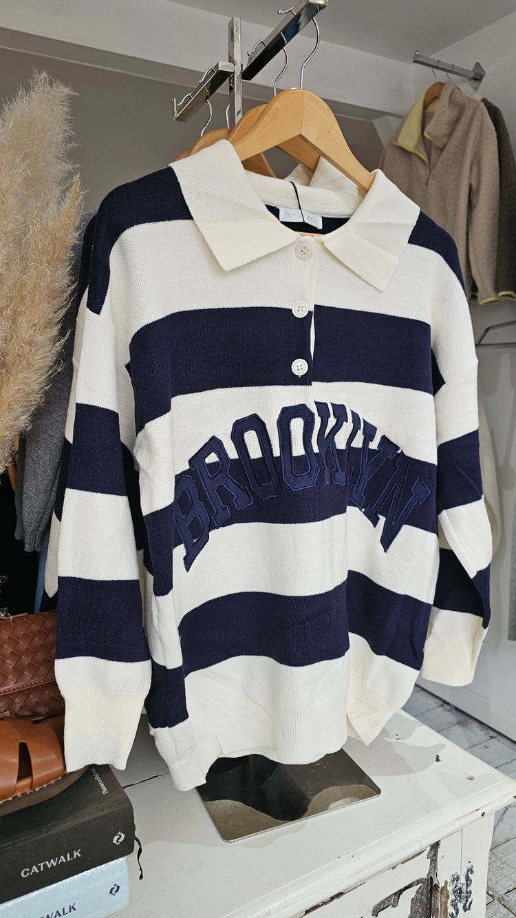 Brooklyn Stripe Light Knit Jumper in Navy