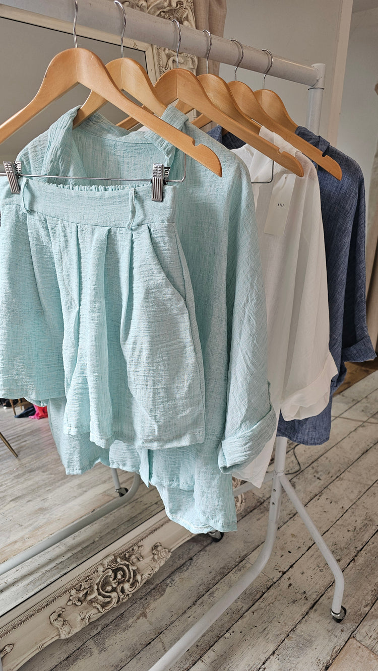 Phoebe Linen Look Oversized Blouse And Shorts Set in mint