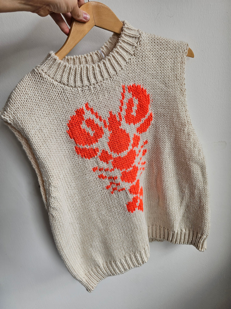 Larry the lobster knitted tank top in beige/orange