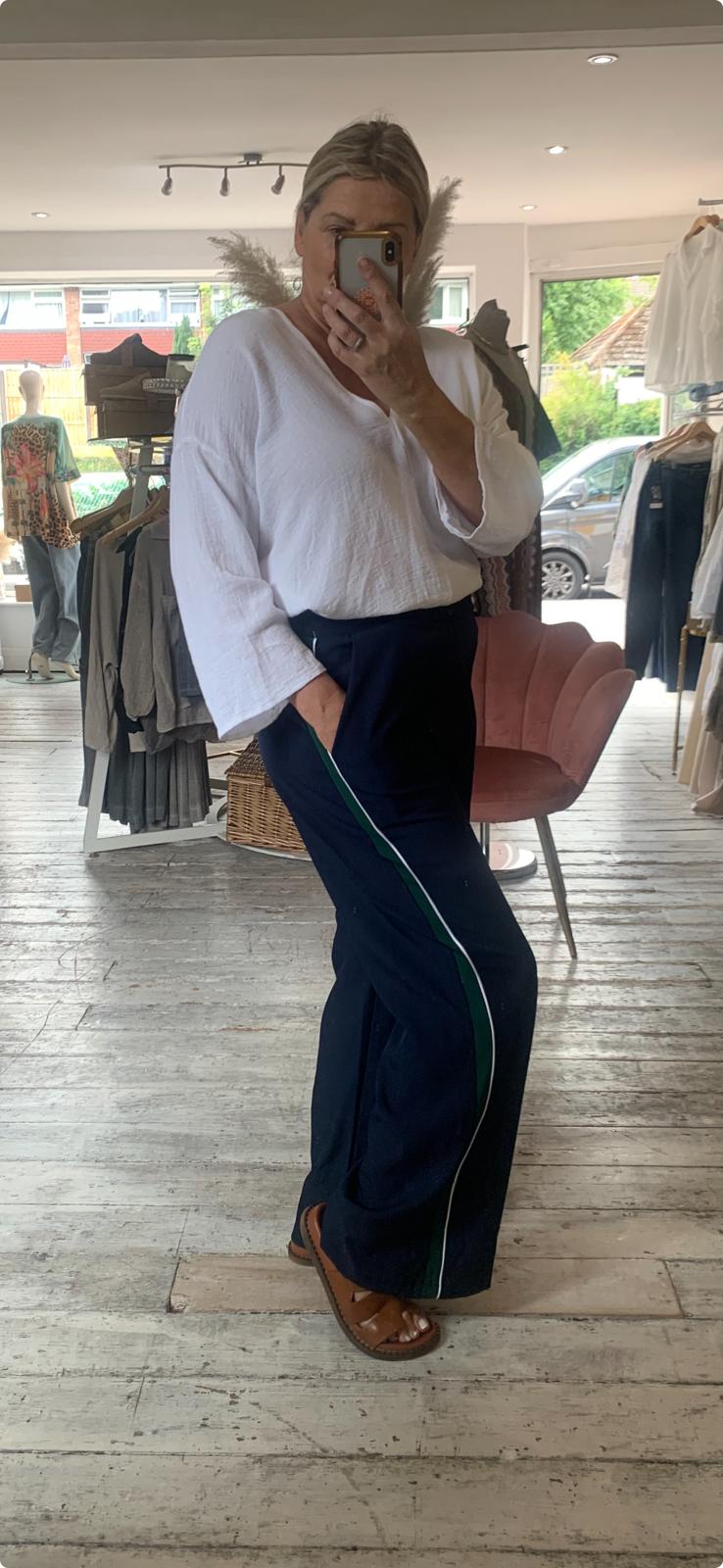 Stella Tailored stripe detail trousers in navy
