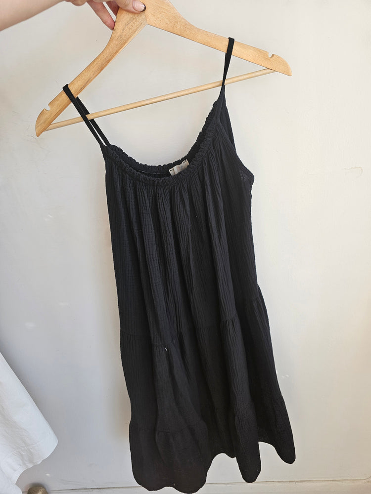 Evie tiered cami cheesecloth dress in black