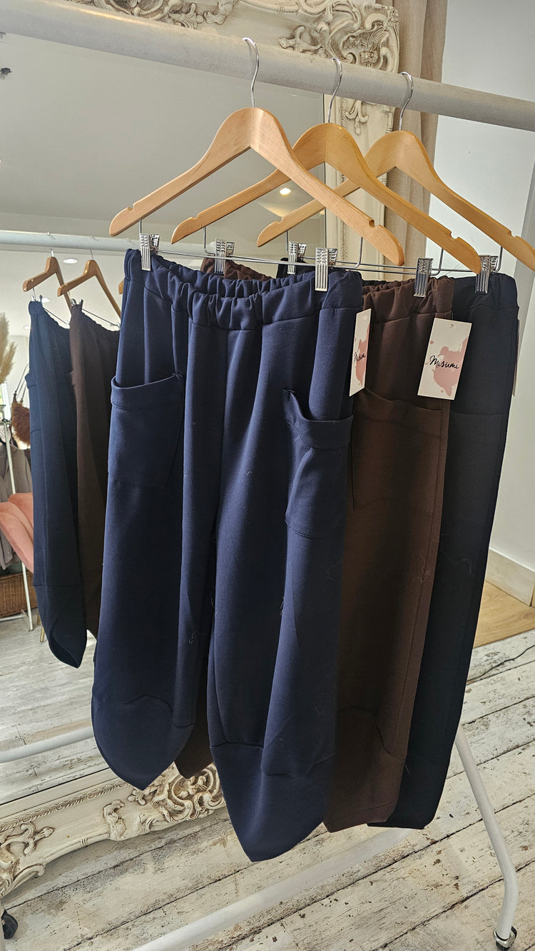 Brandy Two Pocket Soft Barrel trousers in navy