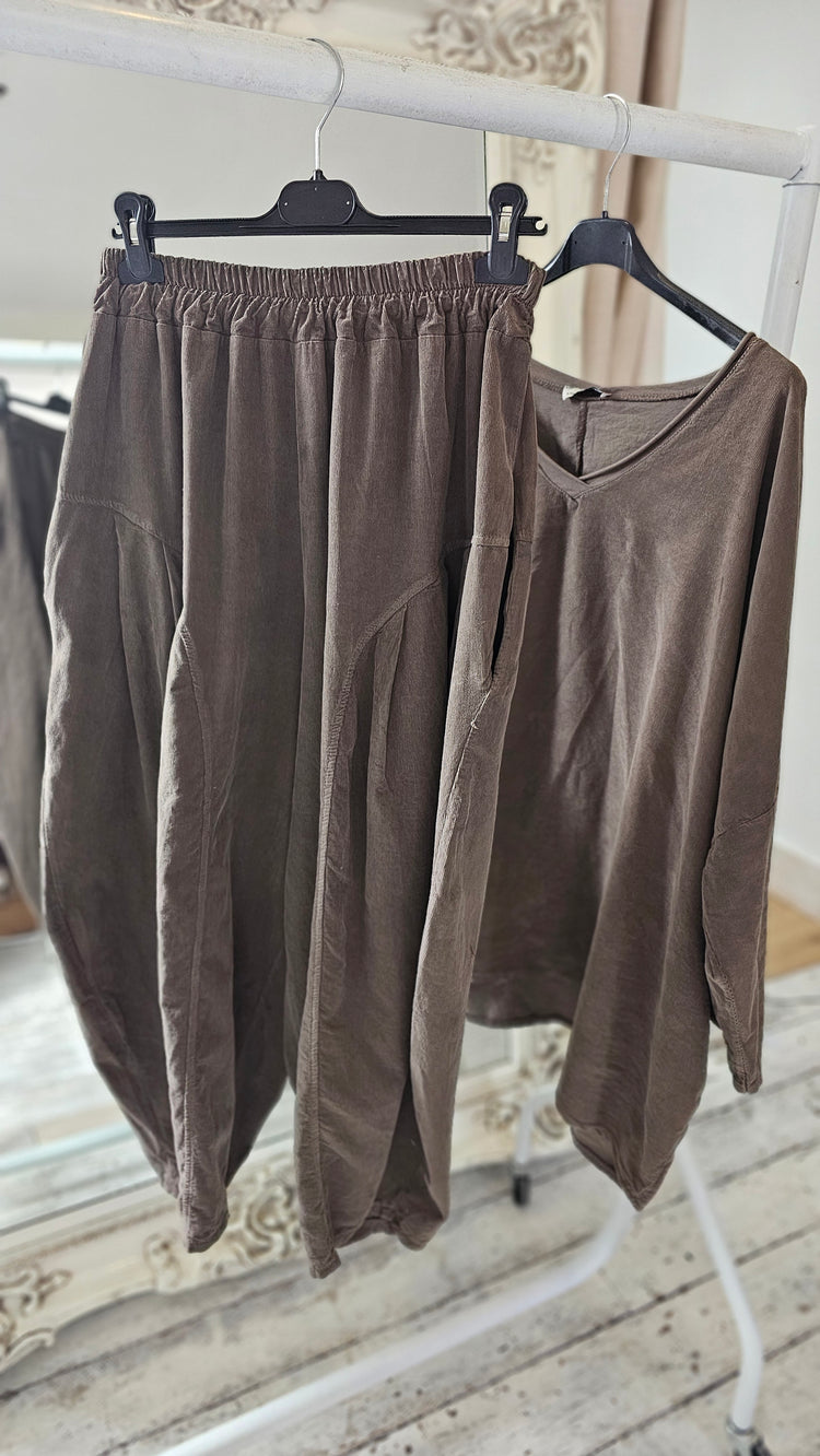 Monica corduroy hareem set in dark mocha