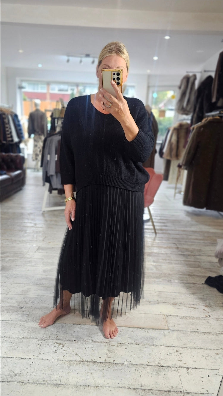 NAOMIE MESH DETAIL DRESS & LIGHT KNIT TWO PIECE IN BLACK