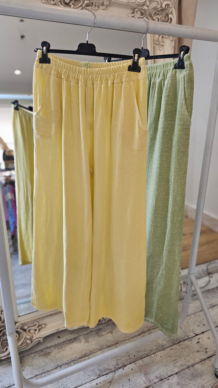Luna Two pocket linen blend trousers in lemon