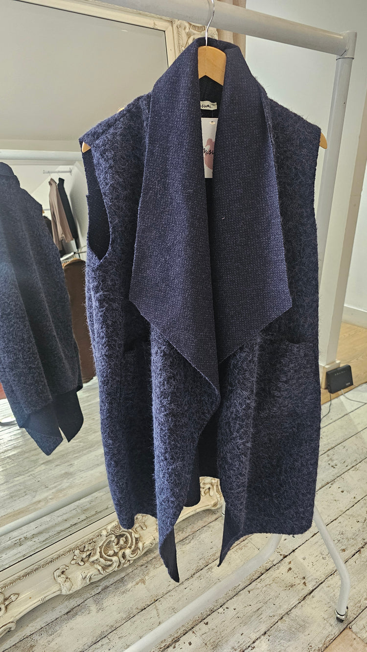 AVA BOUCLE WATERFALL GILET IN NAVY
