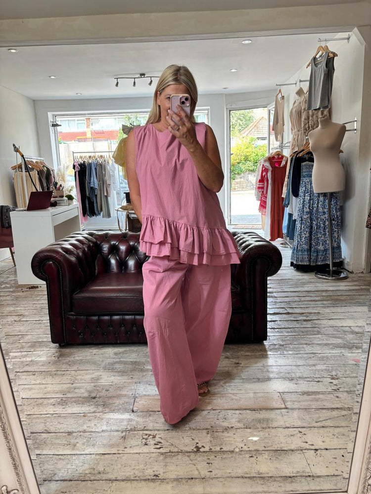 Bonnie cotton frill bottom top in rose pink