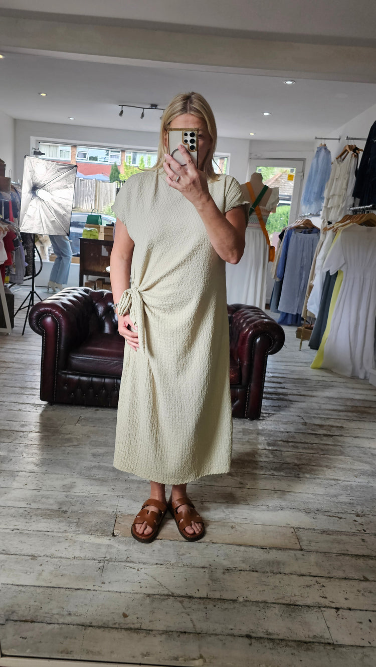 Khloe tie front midi dress in beige