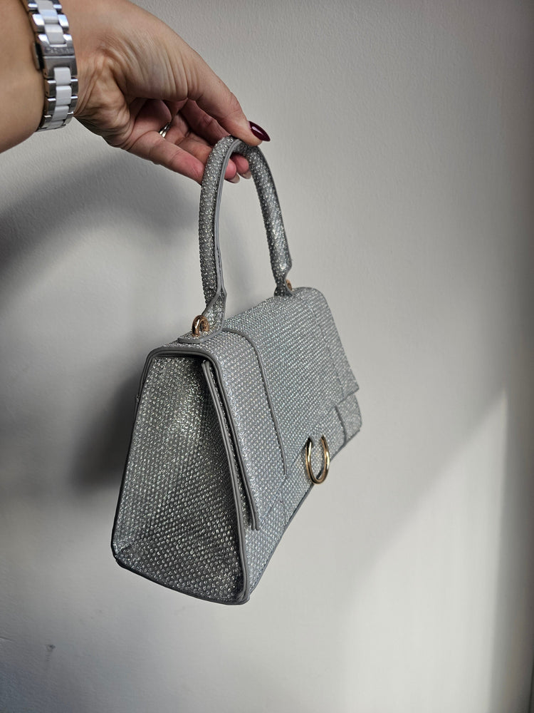 Silver Cindy rhinestone bag in silver