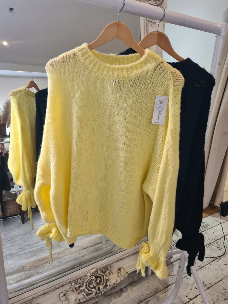 Posie Tie sleeve detail knit in lemon