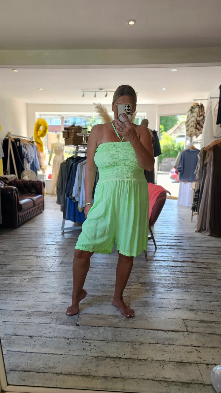 Lola Elasticated chest playsuit in neon green