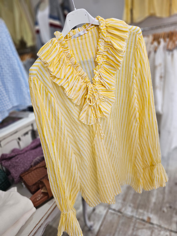 Nellie Cotton frill detail blouse in lemon