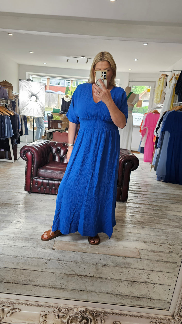 LYDIA CHEESECLOTH MAXI DRESS IN ROYAL BLUE