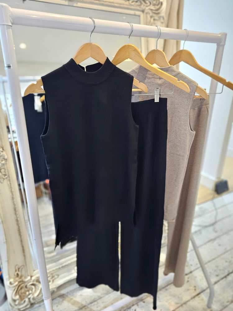 Aimee longline sleeveless two piece set in black