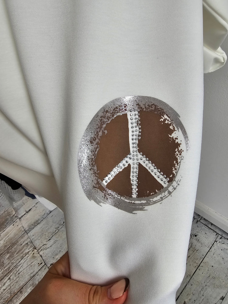 Sequin peace sign sweatshirt top