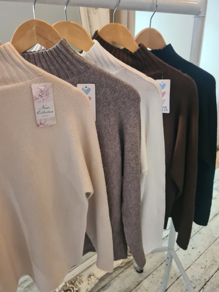 Isabelle RIBBED HIGHNECK PLAIN JUMPER IN beige