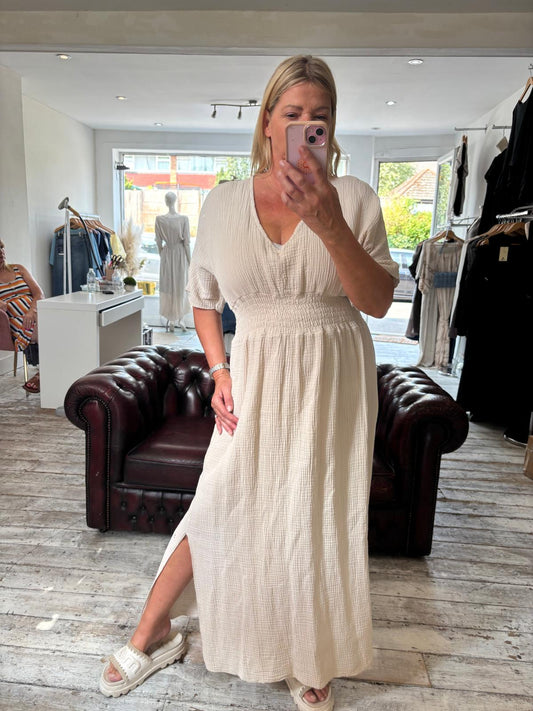 Lydia cheesecloth maxi dress in beige