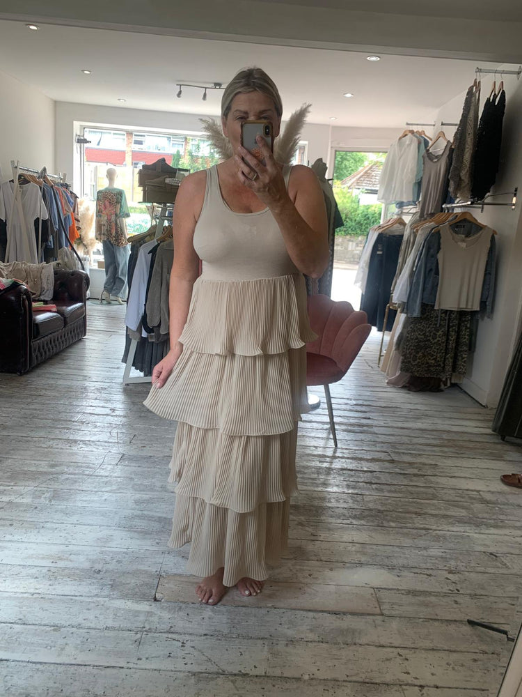 Florence layered pleat dress in beige