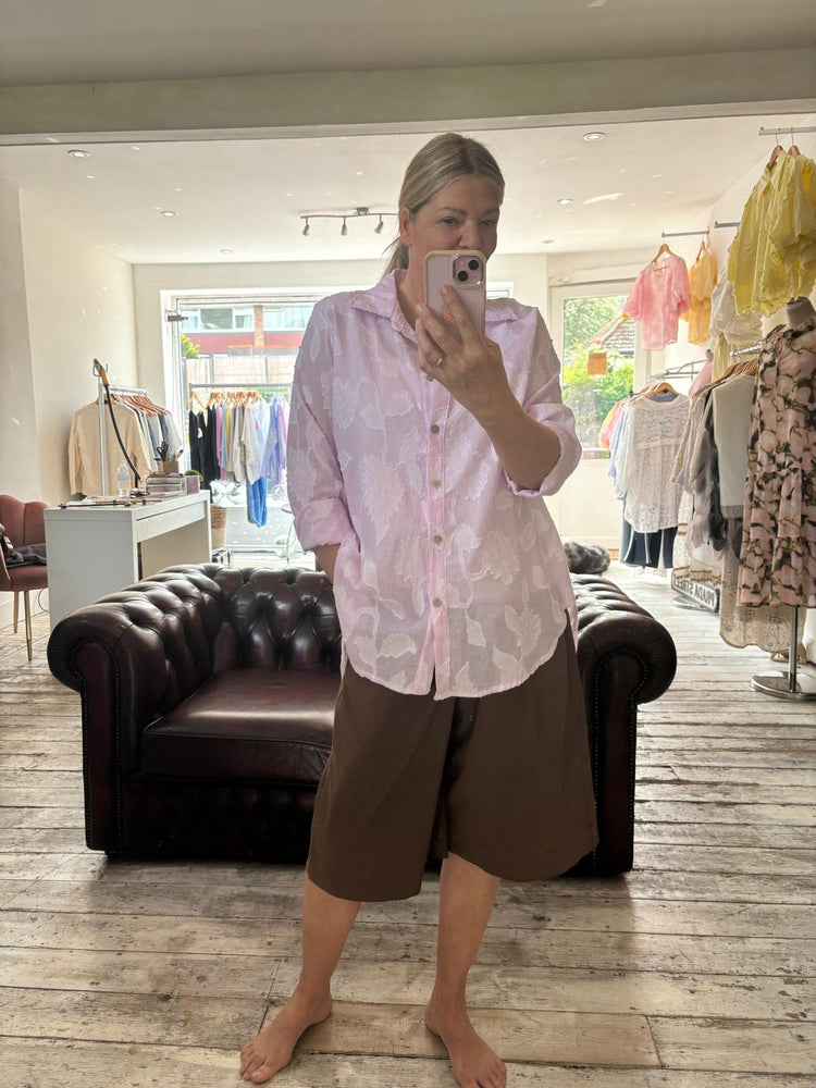 ALICE OVERSIZED PATTERNED COTTON BLOUSE IN POWDER PINK