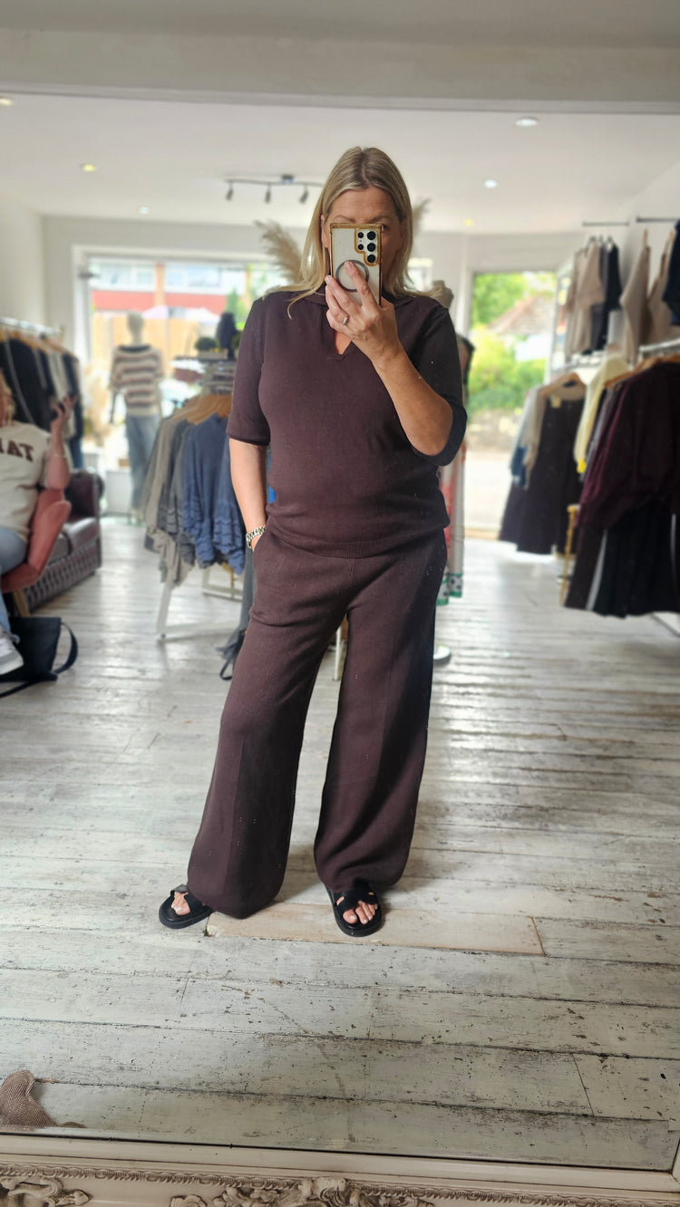 Sadie elasticated waist trousers in chocolate