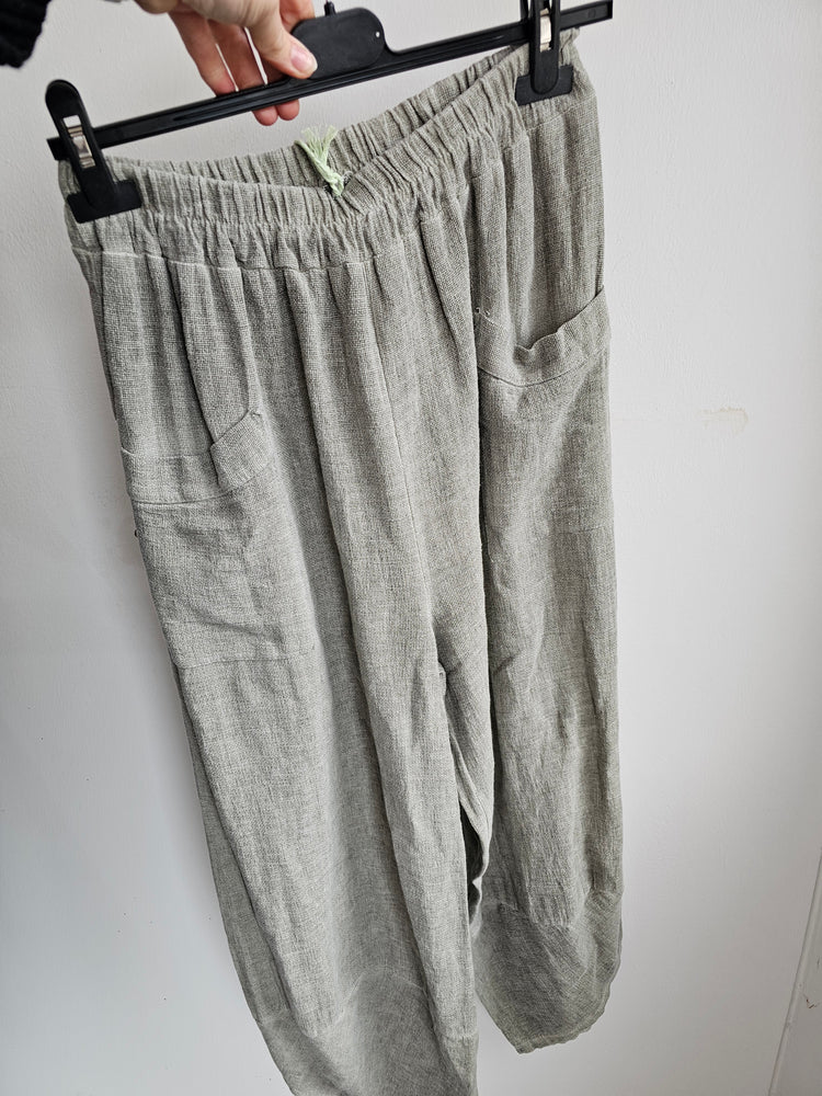Olive Linen Blend Front Pocket Trouser in KHAKI