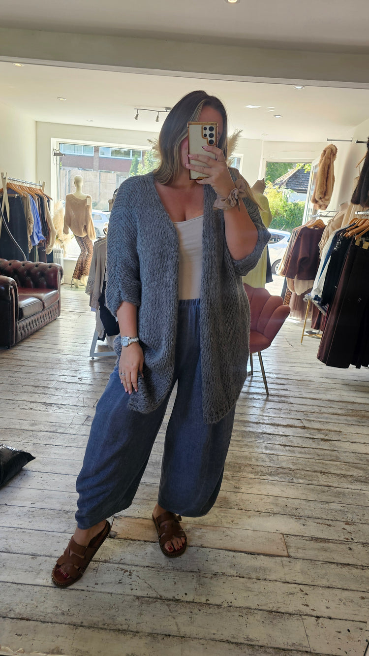 Connie loose knit half sleeve cardigan  in grey