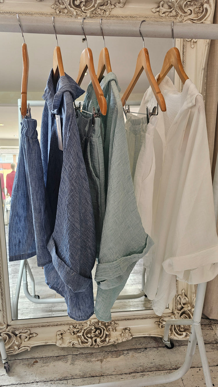 Phoebe Linen Look Oversized Blouse And Shorts Set in Blue
