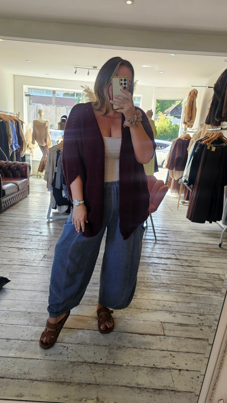 Connie loose knit half sleeve cardigan  in wine