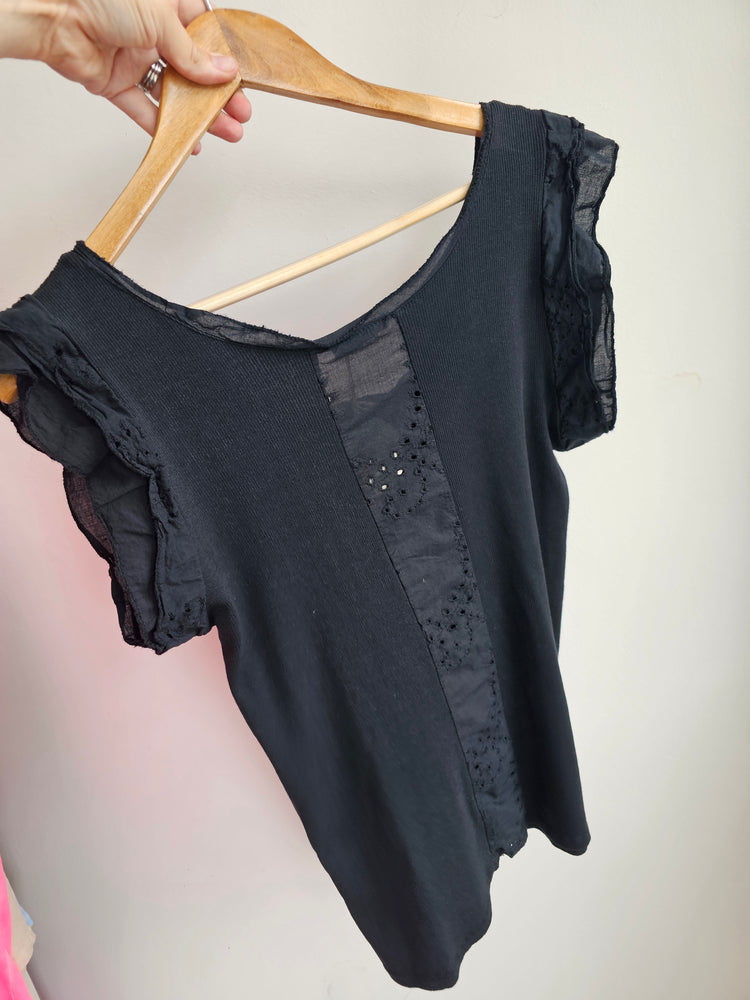 Trinny embriodery detail cotton top in black