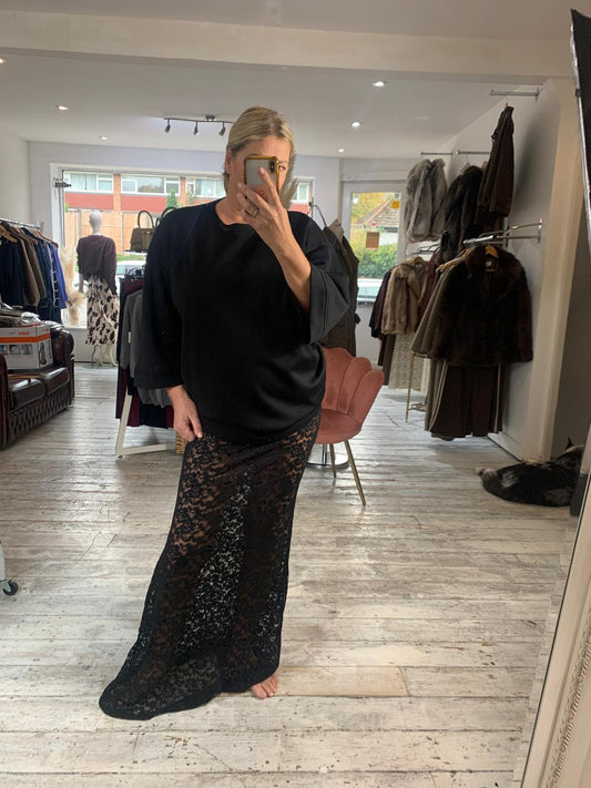 Maya Sheer Floral Lace Maxi Skirt in black