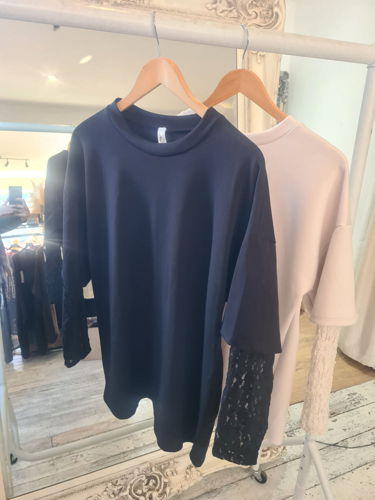 Elle Lace Sleeve Top in Black