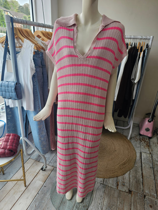 Cleo crochet collared dress in pink/neon pink