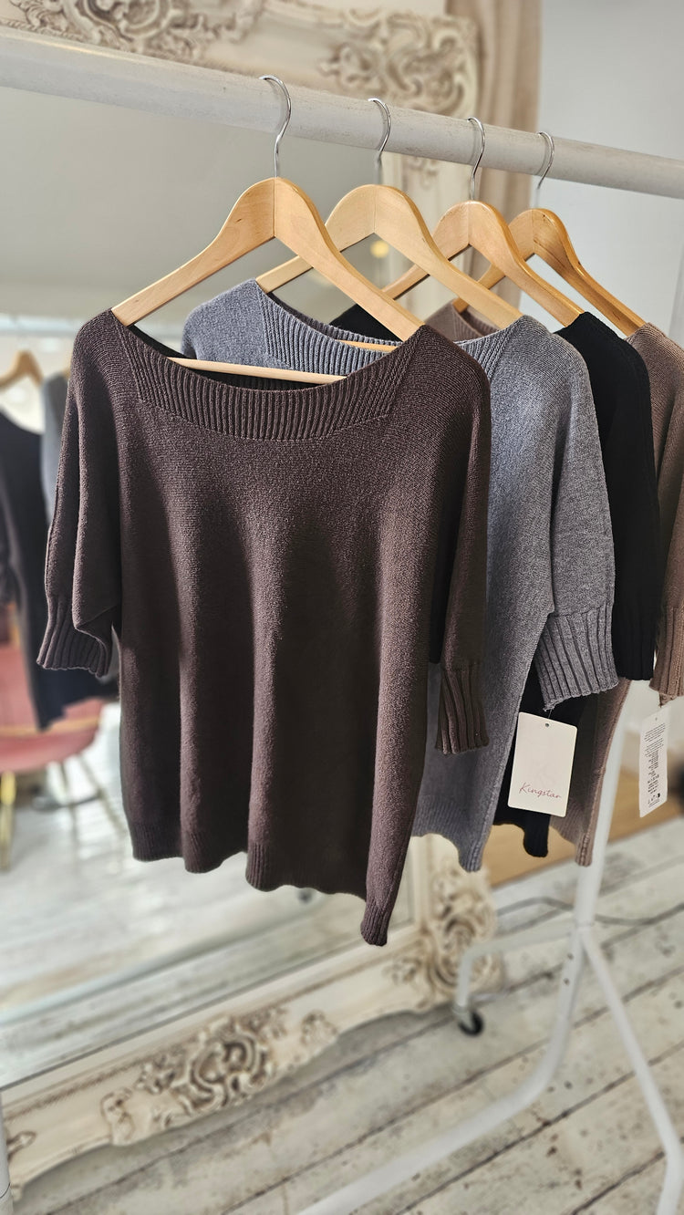 Taylor round neck light knit jumper in chocolate