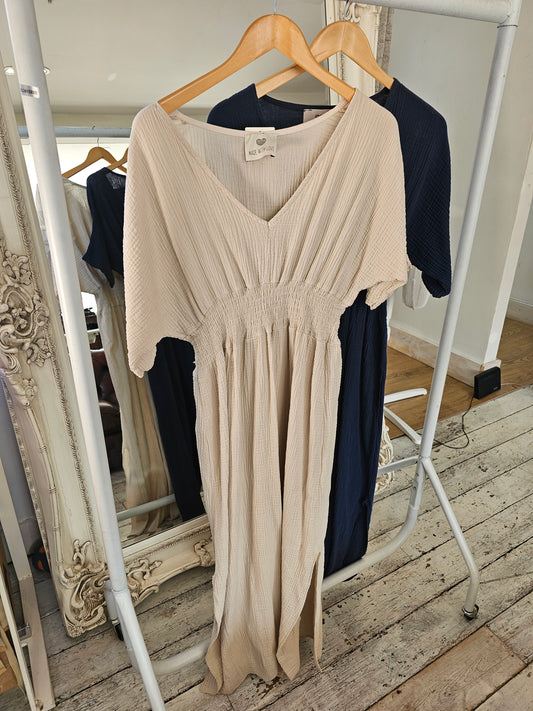 Lydia cheesecloth maxi dress in beige