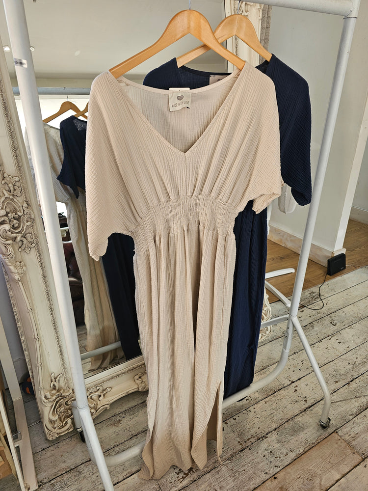 Lydia cheesecloth maxi dress in beige