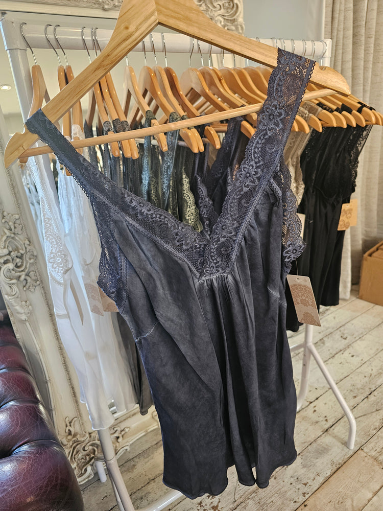 Blair lace strap satin vest in Navy